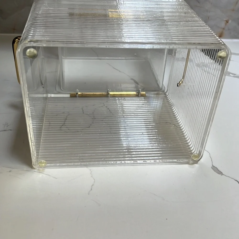 MCM Lucite Ribbed Rectangular 4.5L Ice Bucket Box Liner Goldtone Hardware
